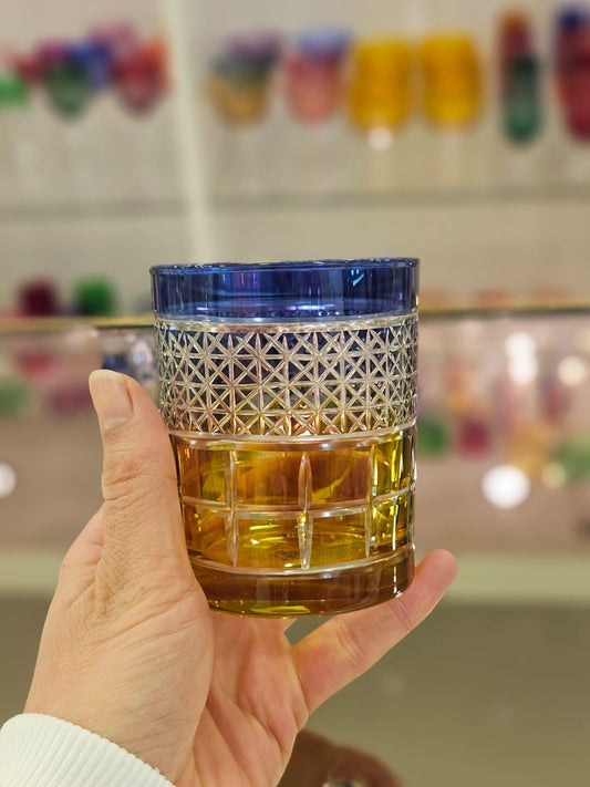 Elegant Handcrafted Blue & Gold Crystal Whiskey Tumblers - 250ml Painted Glass - Single or Pair