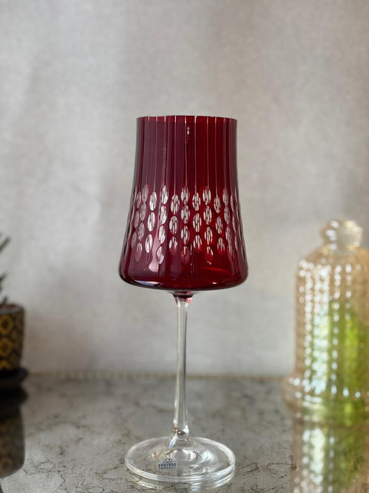 Elegant Etched Crystal Wine Glass - Handcrafted Red & White Design for Special Occasions