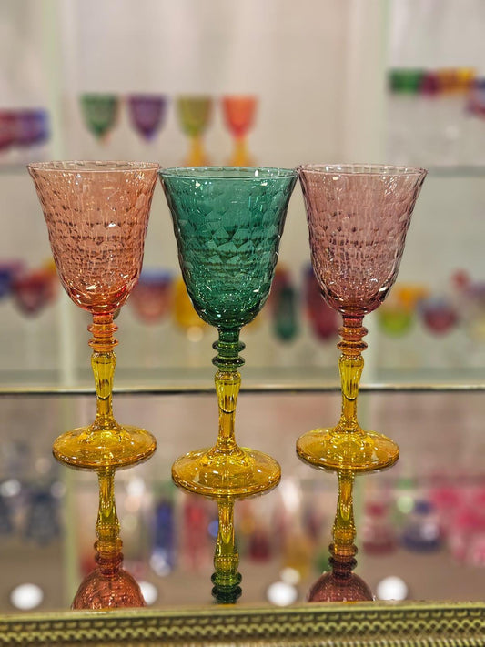 Elegant Handcrafted 6-Piece Wine Goblet Set: 250ml Colorful Textured Glass for Luxury Dining