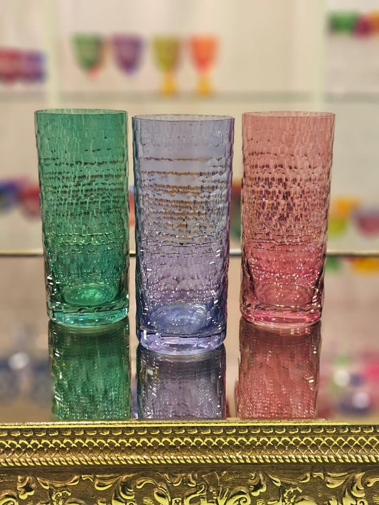Handcrafted 6-Piece Crystal Drinking Set: Colorful 350ml Textured Highball Tumblers for Beverages