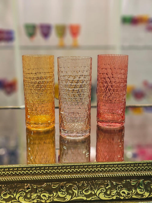 Handcrafted 6-Piece Crystal Drinking Set: Colorful 350ml Textured Highball Tumblers for Beverages