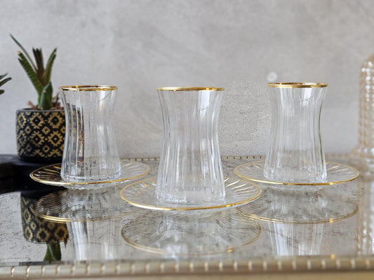 Bohemian Crystal TeaSet: Handcrafted Gold-Accented Set of 6 - Elegant Glassware for Sipping
