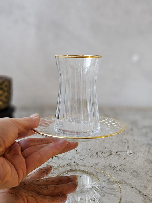 Bohemian Crystal TeaSet: Handcrafted Gold-Accented Set of 6 - Elegant Glassware for Sipping