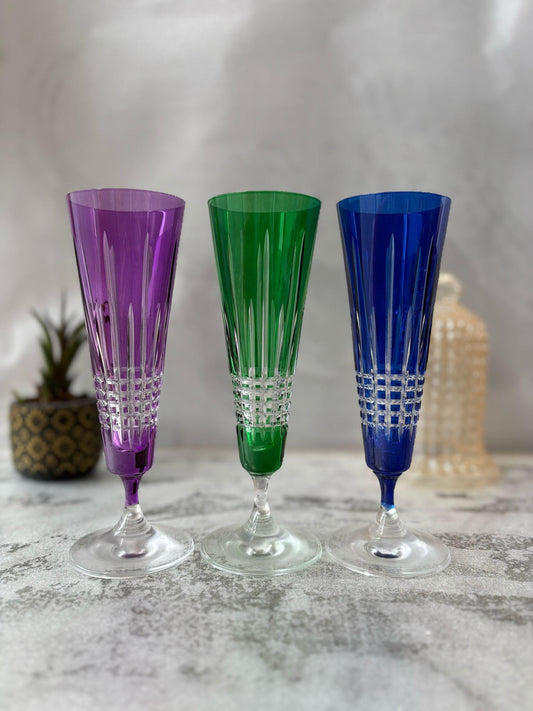 Elegant Hand-Decorated Crystal Champagne Flutes Set | 6 Colors, 150ml Capacity, 18.5cm Tall
