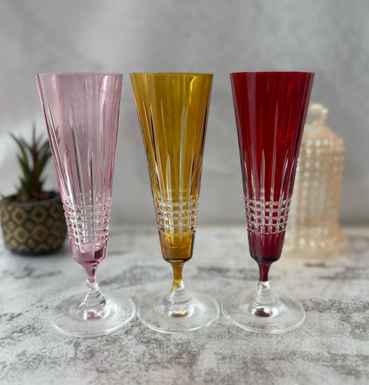 Elegant Hand-Decorated Crystal Champagne Flutes Set | 6 Colors, 150ml Capacity, 18.5cm Tall
