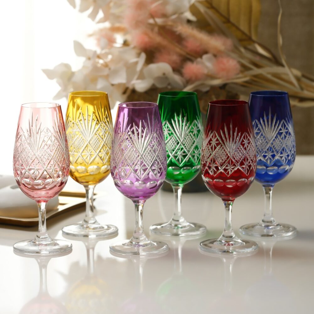 adiant Star Grandeur crystal stemware set of 6 multicolor colored stemmed wine glasses