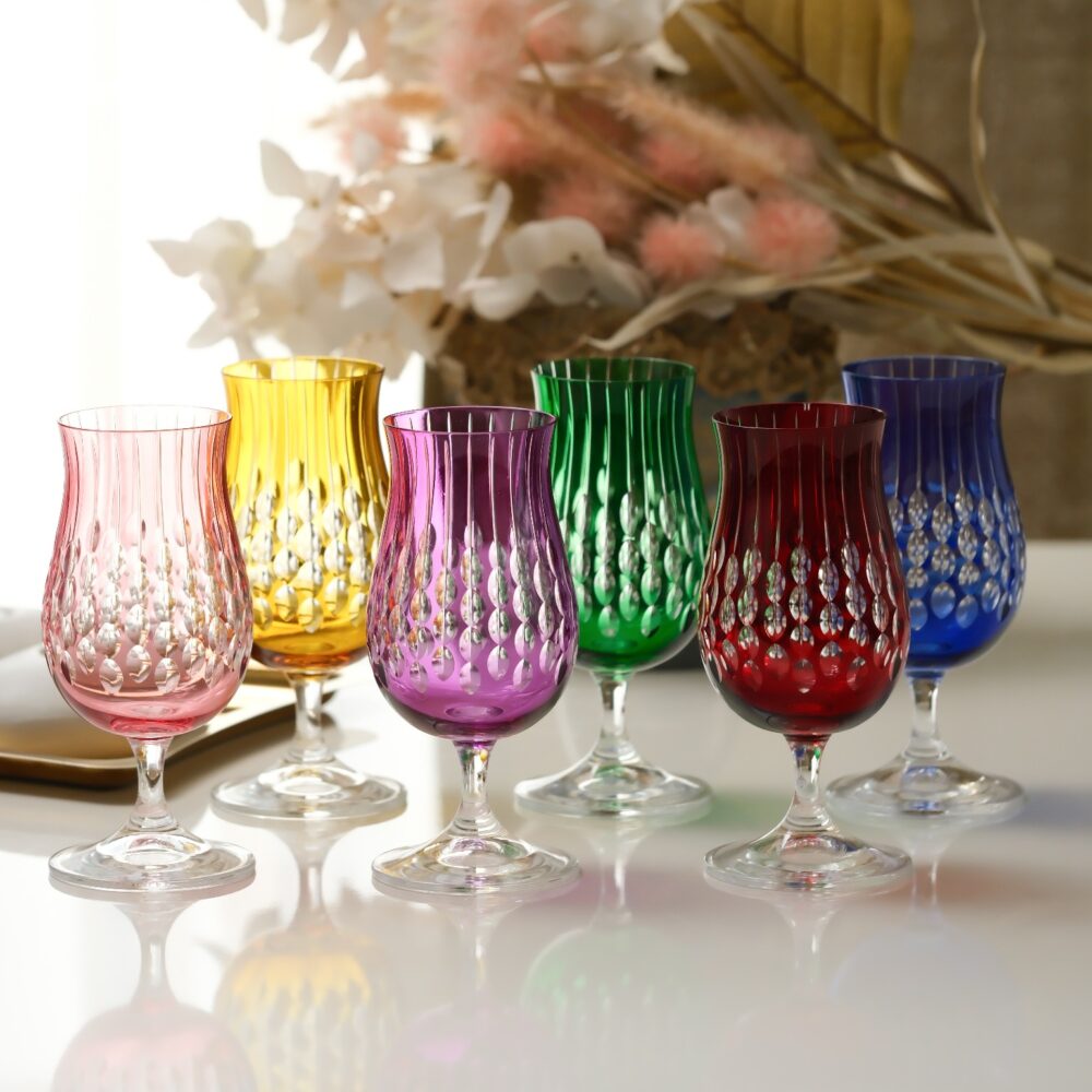 Royal Gem Tulip colored wine glasses set of 6 cut crystal stemmed glasses multicolor